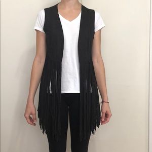 Fringe faux-suede vest